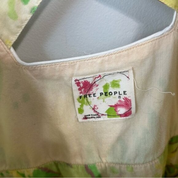 Free People Yellow Green Floral Sleeveless Mini Cotton Sundress Women’s Size 8 - Picture 3 of 6